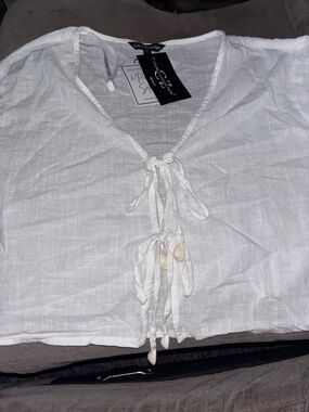 Club Z Collection White Linen Tie-Front Top and short set
